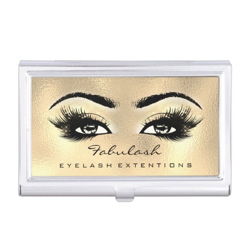 Beauty Lashes Makeup Faux Gold Sepia Microblading Business Card Case