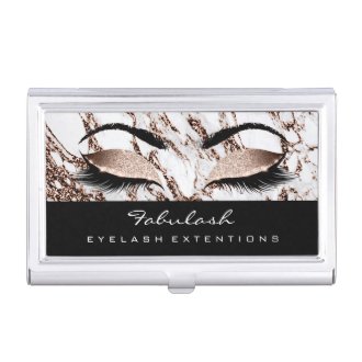 Beauty Lashes Makeup Gold Black Rose Marble Copper Business Card Case