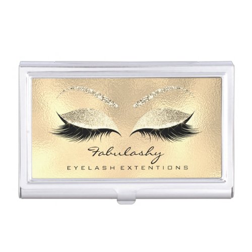 Beauty Lashes Makeup Gold Champaigne Microblading Business Card Case