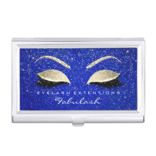 Beauty Lashes Makeup Gold Cobalt Blue Glitter Business Card Holder