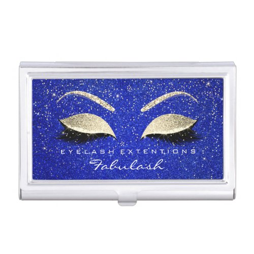 Beauty Lashes Makeup Gold Cobalt Blue Glitter Business Card Holder