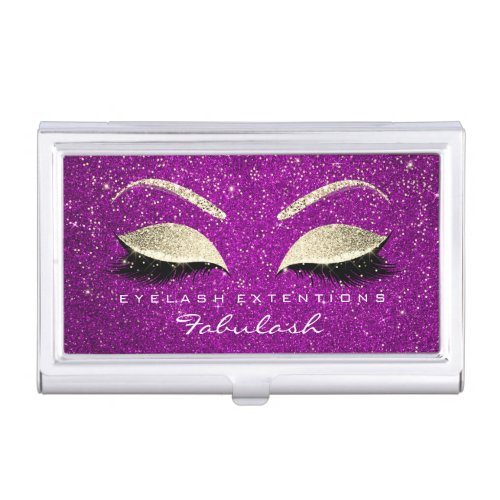 Beauty Lashes Makeup Gold Confetti Pink Glitter Business Card Case