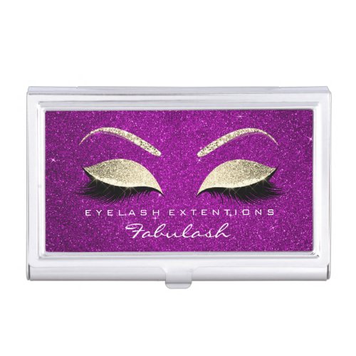Beauty Lashes Makeup Gold Magenta Pink Glitter Business Card Holder