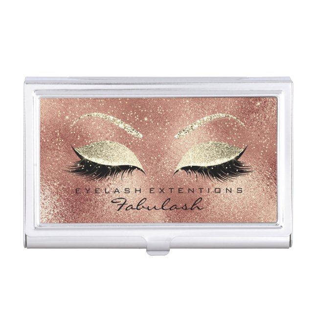 Beauty Lashes Makeup Gold Pink Skin Lux Glitter Case For Business Cards (Front)