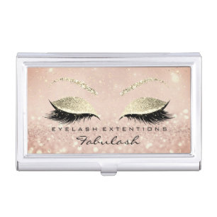 Beauty Lashes Makeup Gold Pink Skinny Glitter Business Card Holder