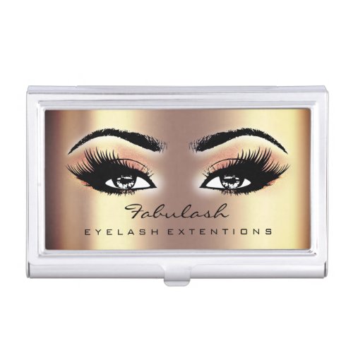 Beauty Lashes Makeup Peach Rose Gold Microblading Business Card Case