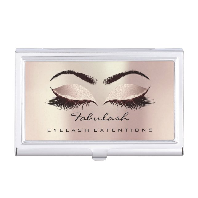 Beauty Lashes Makeup Pink Rose Blush Microblading Business Card Case (Front)