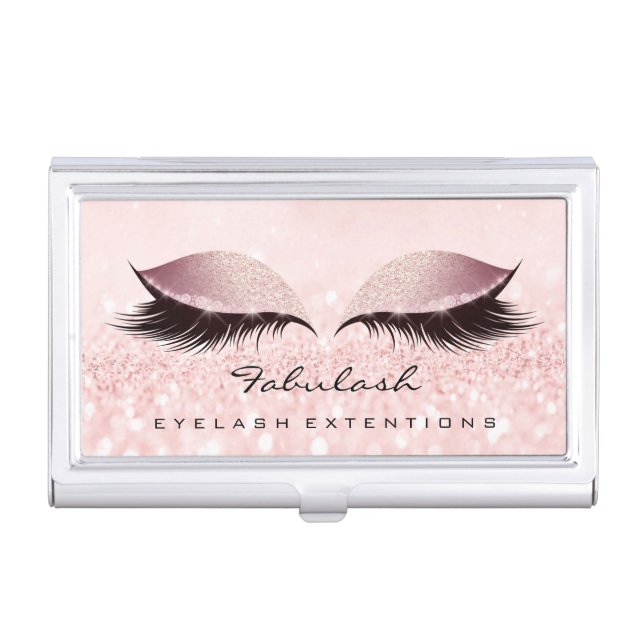 Beauty Lashes Makeup Pink Rose Blush Microblading Business Card Case (Front)