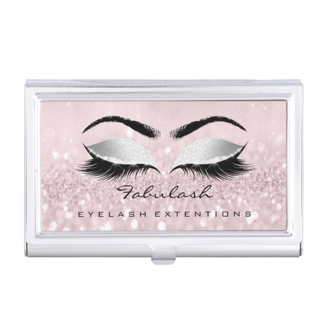 Beauty Lashes Makeup Pink Rose Blush Microblading Business Card Case (Front)