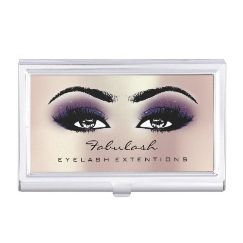 Beauty Lashes Makeup Pink Violet Navy Microblading Business Card Case