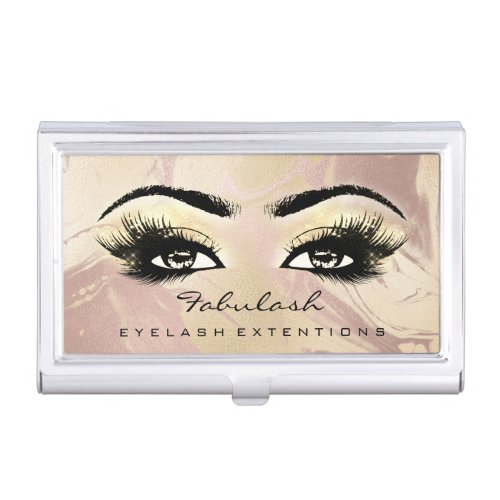 Beauty Lashes Makeup Rose Gold Marble Microblading Business Card Case