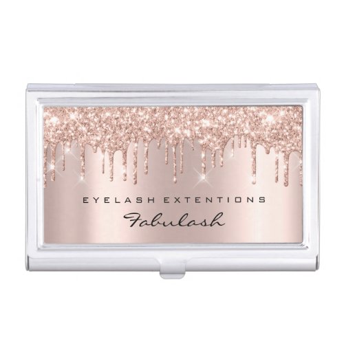 Beauty Lashes Makeup Rose Sparkly Drips Glitter Business Card Case
