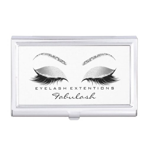 Beauty Lashes Makeup Silver Grey Black WhitGlitter Business Card Case
