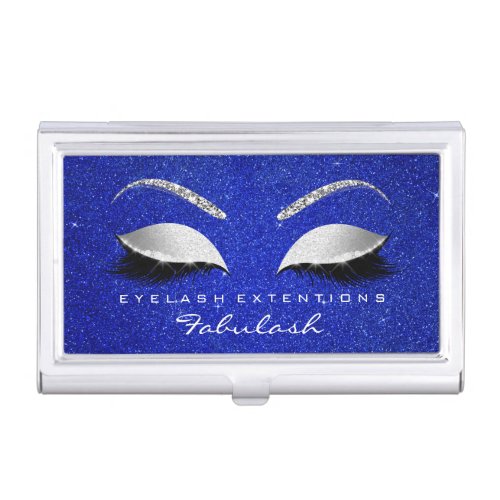 Beauty Lashes Makeup Silver Grey Blue Glitter Business Card Case