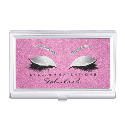 Beauty Lashes Makeup Silver Grey Rose Pink Glitter Business Card Case
