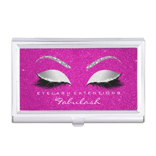 Beauty Lashes Makeup Silver Hot Rose Pink Glitter Business Card Case