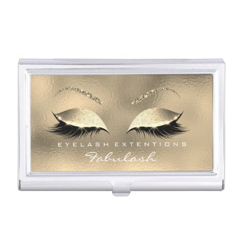 Beauty Lashes Makeup Stylist Gold Glass Glam White Business Card Holder