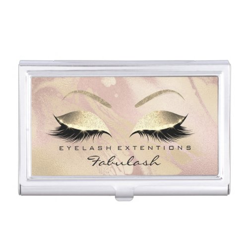 Beauty Lashes Makeup Stylist Rose Gold Pink Marble Business Card Case