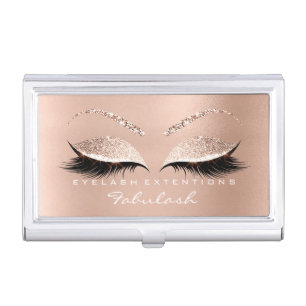 Beauty Lashes Makeup Stylist Rose Gold Pink Name Business Card Case
