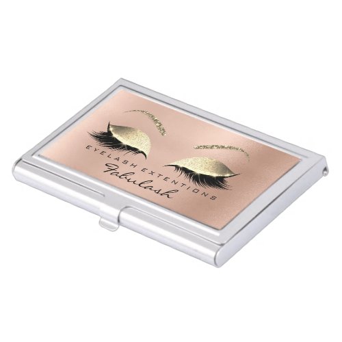 Beauty Lashes Makeup Stylist Rose Gold Pink Skinny Business Card Holder