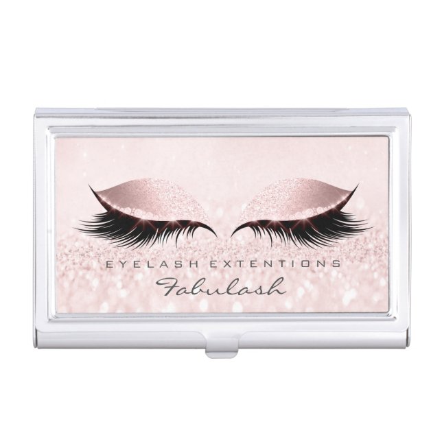 Beauty Lashes Makeup Stylist Rose Pastel Pink Name Business Card Case (Front)