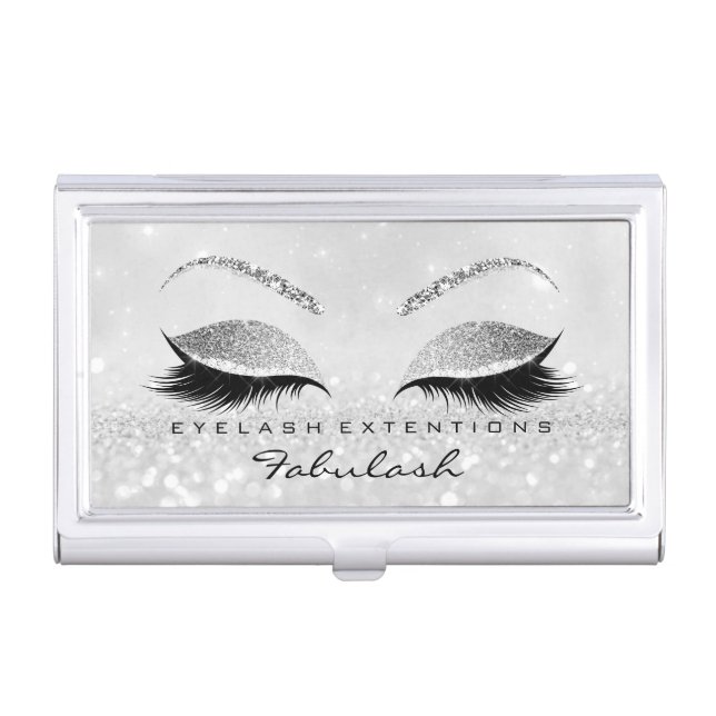 Beauty Lashes Makeup Stylist Silver Gray Glitter2 Business Card Case (Front)