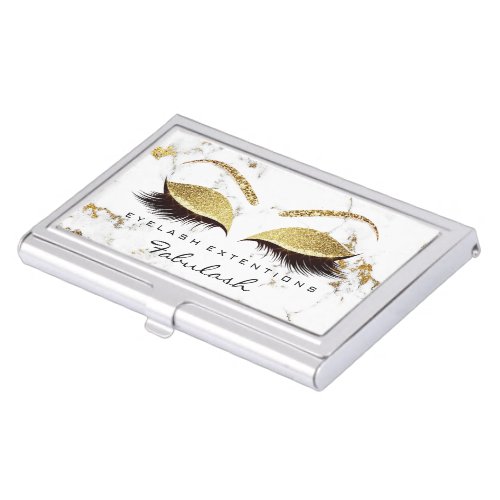 Beauty Lashes Makeup Stylist White Marble Eyes Business Card Case