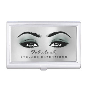 Beauty Lashes Makeup Teal Gray Silver Microblading Case For Business Cards