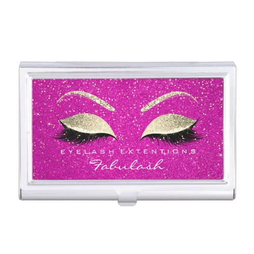 Beauty LashMakeup Gold Confetti Hot Pink Glitter Business Card Case