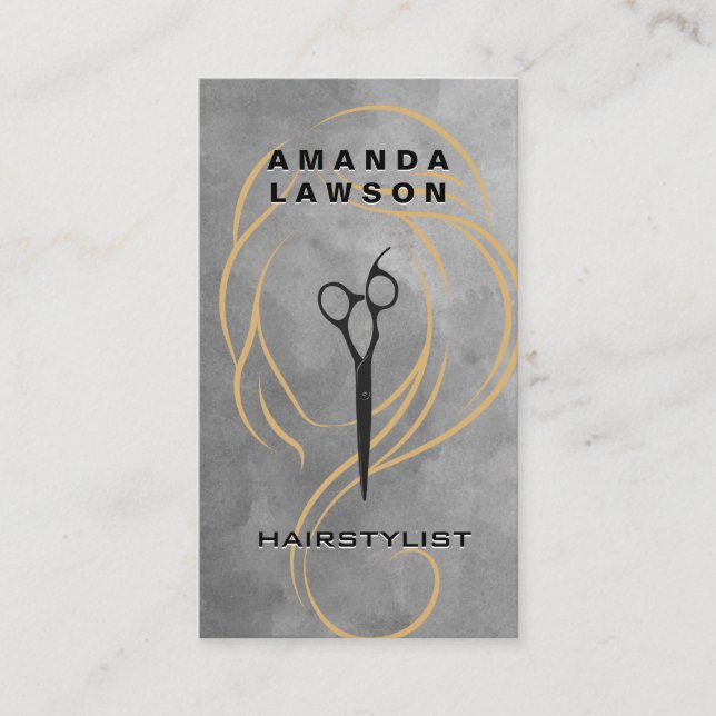 Beauty Line Illustration | Scissors | Watercolor Business Card (Front)