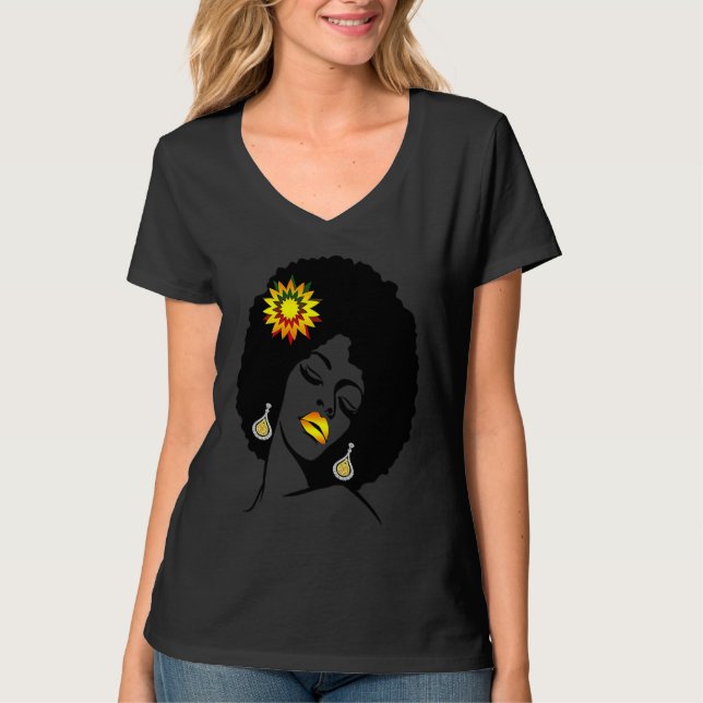 Beauty Lips Flower Black Girl Magic Afro Diva  Mel T-Shirt (Front)