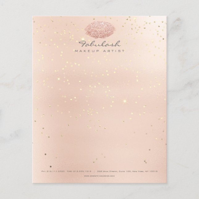Beauty Lips Kiss Makeup Artist Confetti Rose Gold Flyer (Front)