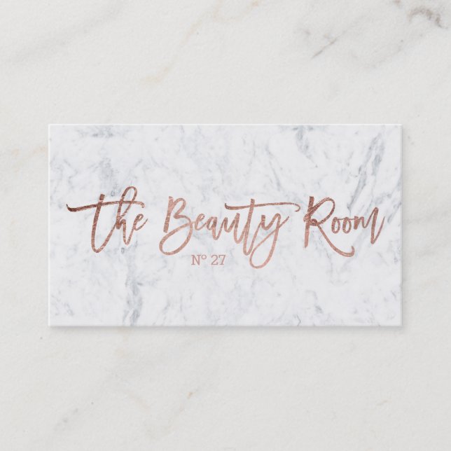 Beauty logo elegant rose gold typography marble business card (Front)