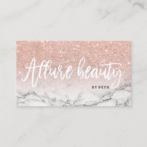 Beauty logo typography rose gold glitter marble business card