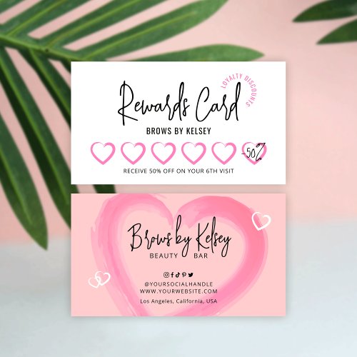 Beauty Loyalty Card Girly Watercolor Heart Script