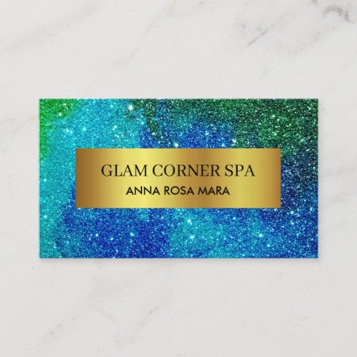  Beauty Luxury Gold Foil QR Glitter Blue Green Business Card