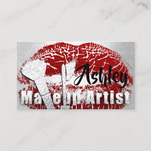 Beauty Makeup Artist Appointment Card Gray Red