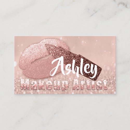 Beauty Makeup Artist Appointment Kiss Rose Gold Business Card