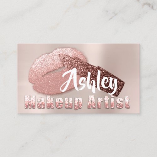Beauty Makeup Artist Appointment Kiss Rose Gold Business Card