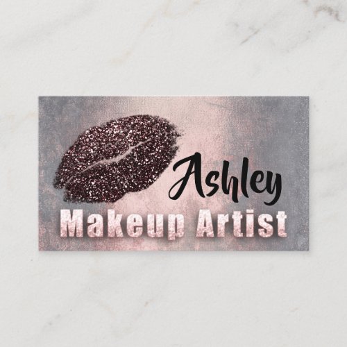Beauty Makeup Artist Appointment Lips Rose Gray Business Card