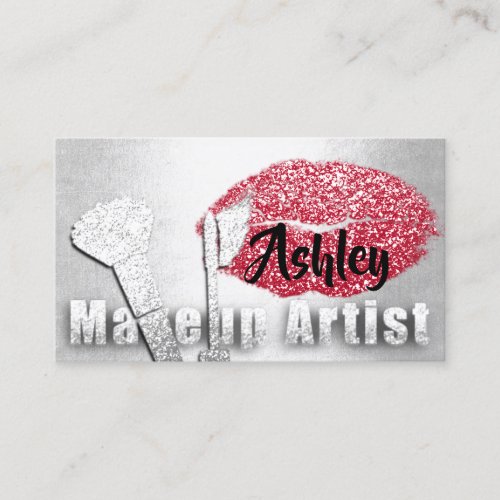 Beauty Makeup Artist Appointment Red Lips Gray Business Card