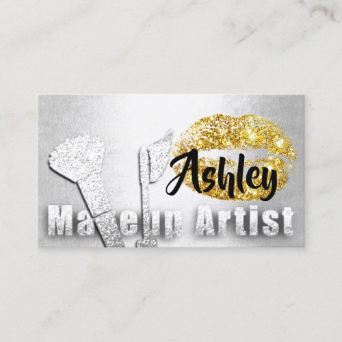 Beauty Makeup Artist Appointment Silver Gray Lips Business Card