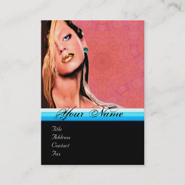 BEAUTY MAKEUP ARTIST monogram pink blue sapphire Business Card (Front)