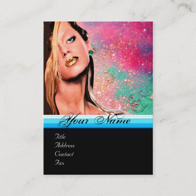 BEAUTY MAKEUP ARTIST monogram pink blue sapphire Business Card (Front)
