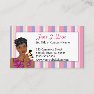 Beauty Makeup Artist Pink Stripe, African American Business Card