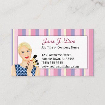 Beauty Makeup Artist Pink Stripe  Blonde Business Card by hkimbrell at Zazzle