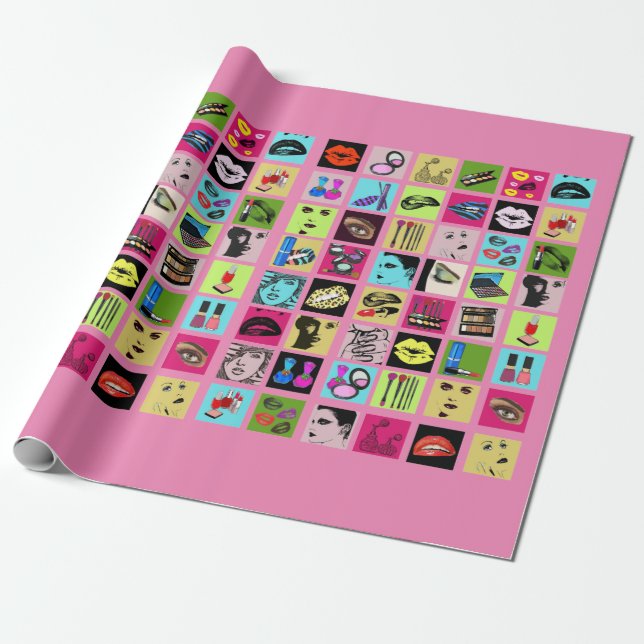 Beauty Makeup Cosmetics womens faces collage art Wrapping Paper (Unrolled)