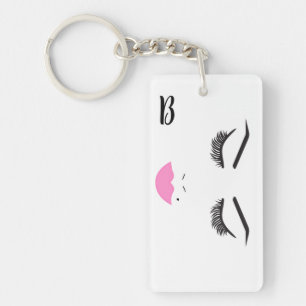 Beauty Makeup Face Lashes & Pink Lips Chic Keychain