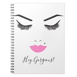 Beauty Makeup Face Lashes & Pink Lips Chic Notebook