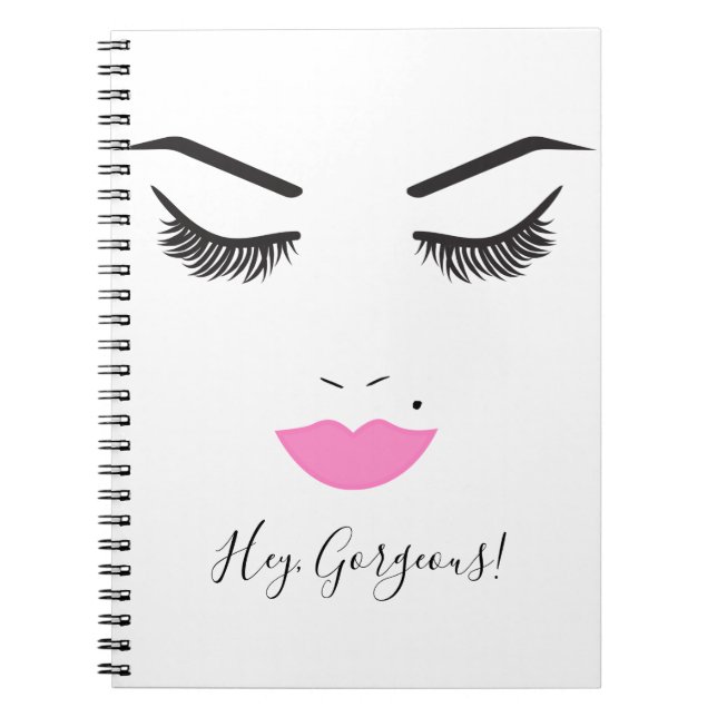 Beauty Makeup Face Lashes & Pink Lips Chic Notebook (Front)